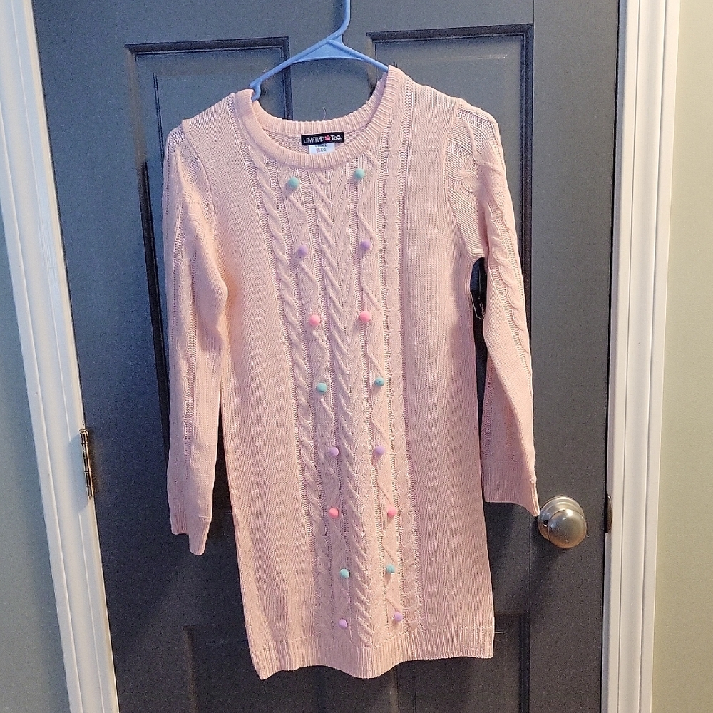 Limited Too Girls Size 12 Light Pink Knit Dress with Pom-Poms